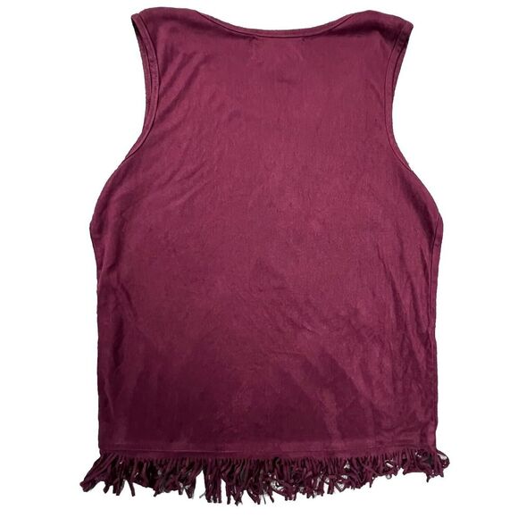 Epilogue Womens Small Boho Fringed Hem Tank Top Faux Suede - Picture 2 of 5